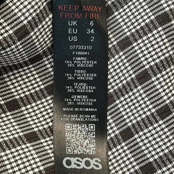 NWOT ASOS gray plaid flutter sleeve and peplum blouse Size 2 - Picture 6 of 7